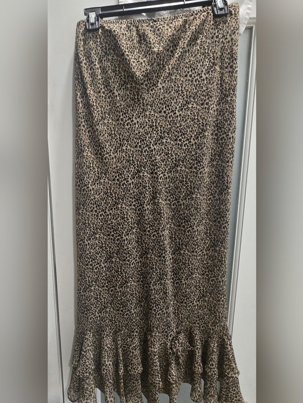 MSK Leopard Tan & Black Print Bodycon Mermaid Frill-hem Midi Skirt, Lined, Sz. S